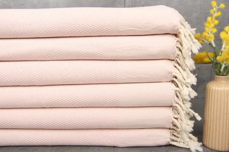 Embroidered Dish Towel, Light Powder Pink with Polka Dots, 24x44 Inches