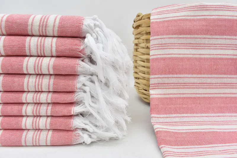 Light Red Striped Organic Cotton Towel, 70x40 Inches, Bridal Shower Favors