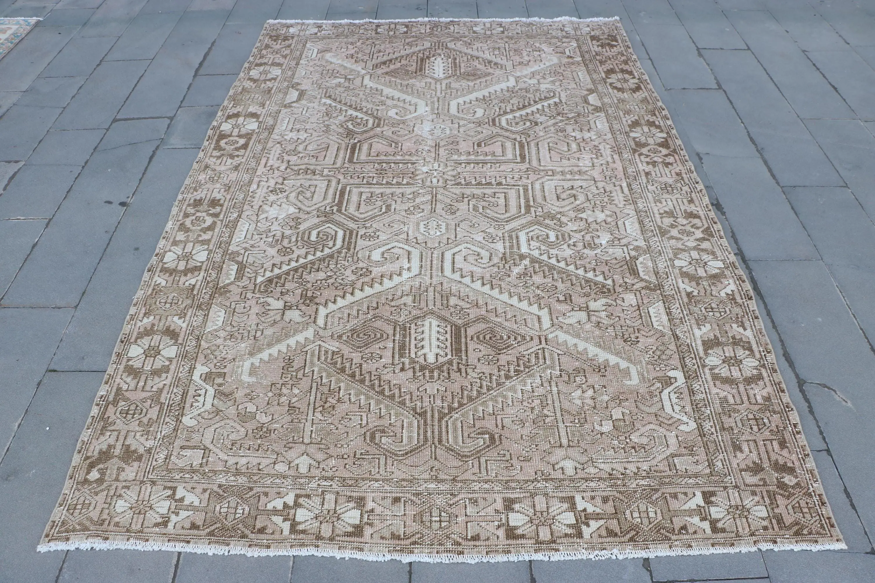Turkish 7.2x10.6 ft Rug, Oversize Vintage Rug, Brown White Polka dot Wool Rug - 1