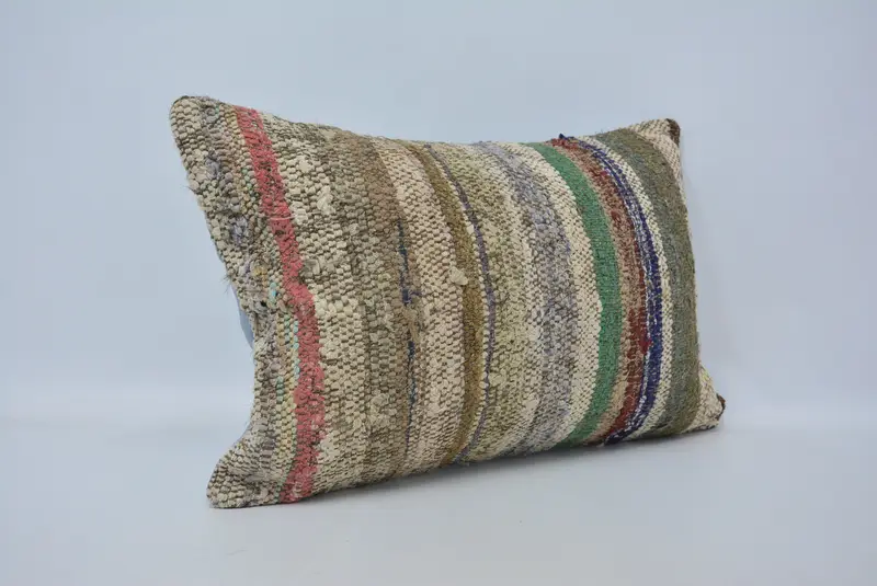 Throw Kilim Pillow, Pillow for Sofa, Boho Pillow Sham Cover, Cushion, 16x24 Green Pillow, Accent Cushion Cover, Seat Pillow - 3