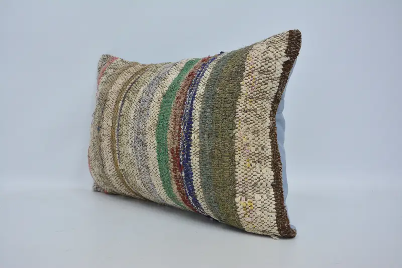 Throw Kilim Pillow, Pillow for Sofa, Boho Pillow Sham Cover, Cushion, 16x24 Green Pillow, Accent Cushion Cover, Seat Pillow - 4