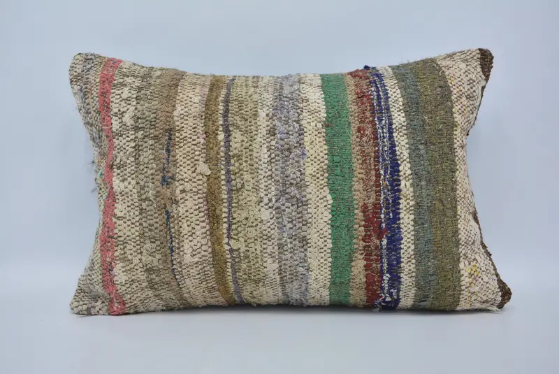 Throw Kilim Pillow, Pillow for Sofa, Boho Pillow Sham Cover, Cushion, 16x24 Green Pillow, Accent Cushion Cover, Seat Pillow - 1