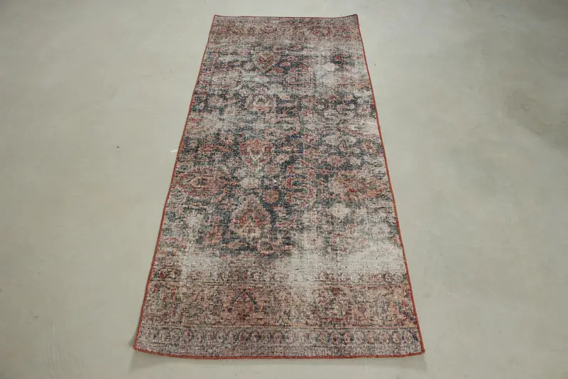 Alfombra Ombré azul, 2,6x6,3 pies con detalles en rojo