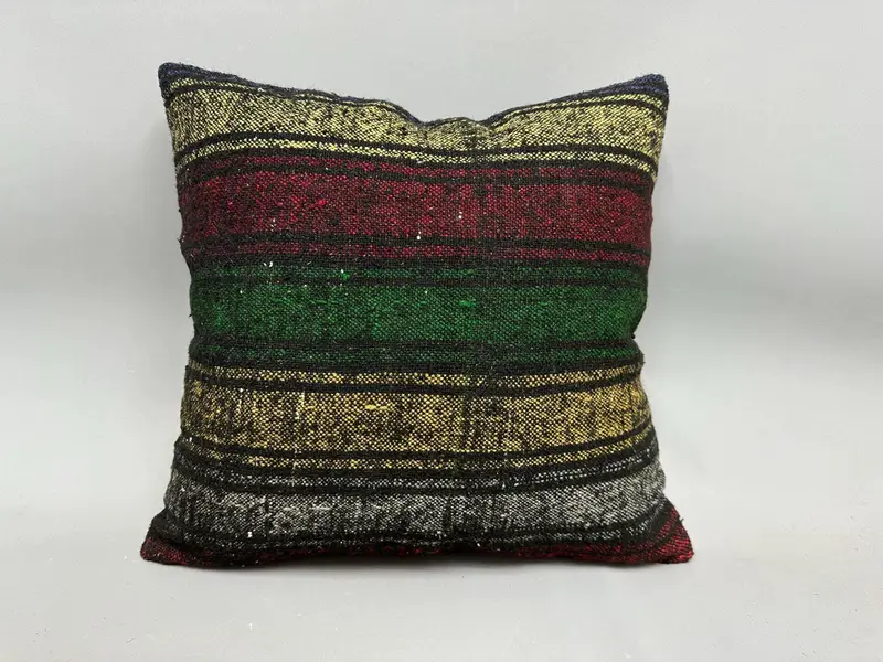 Vintage Kilim Pillow, Pillow, Decorative Bolster Cushion Cover, Ethnical Kilim Rug Pillow, Vintage Pillow, 20x20 Yellow Pillow Sham - 4
