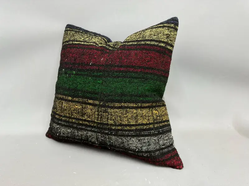 Vintage Kilim Pillow, Pillow, Decorative Bolster Cushion Cover, Ethnical Kilim Rug Pillow, Vintage Pillow, 20x20 Yellow Pillow Sham - 3