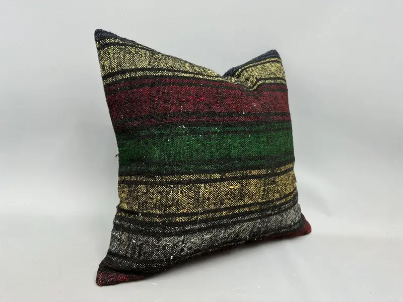 Vintage Kilim Pillow, Pillow, Decorative Bolster Cushion Cover, Ethnical Kilim Rug Pillow, Vintage Pillow, 20x20 Yellow Pillow Sham - 2