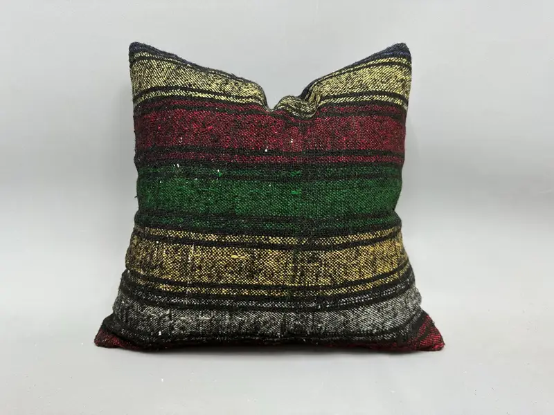 Vintage Kilim Pillow, Pillow, Decorative Bolster Cushion Cover, Ethnical Kilim Rug Pillow, Vintage Pillow, 20x20 Yellow Pillow Sham - 1