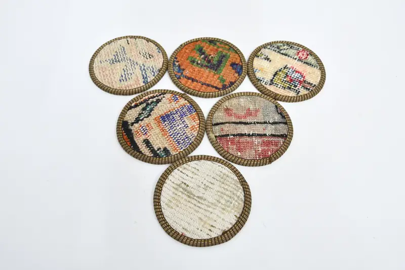 Juego de posavasos redondo bohemio, manteles blancos y naranjas