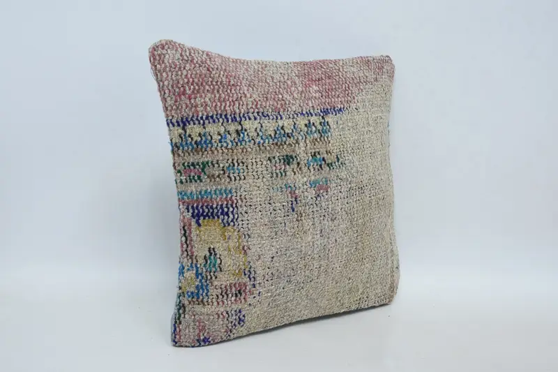 Comfy Throw Cushion Case, Boho Pillow Sham Cover, Ethnical Kilim Rug Pillow, Sustainable Pillow Cover, Vintage Pillow, Pillow, 12x12 Blue Pillow - 3