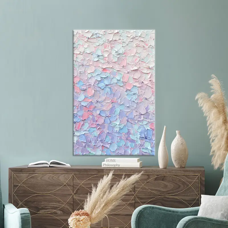 Elegante abstrakte Leinwand: Sanfte Rosa- und Blautöne