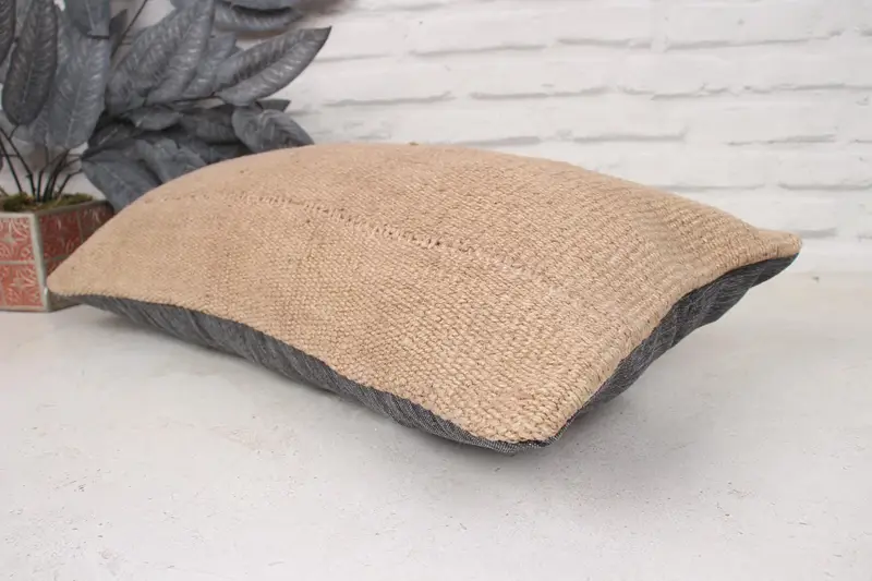 Office Chair Pillow Cover, Pillow, Interior Designer Pillow, Throw Kilim Pillow, Vintage Kilim Pillow, 12x24 Beige Cushion Cover - 6