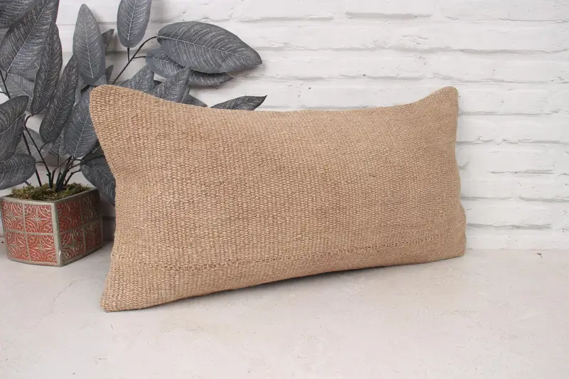 Office Chair Pillow Cover, Pillow, Interior Designer Pillow, Throw Kilim Pillow, Vintage Kilim Pillow, 12x24 Beige Cushion Cover - 3