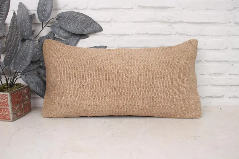 Office Chair Pillow Cover, Pillow, Interior Designer Pillow, Throw Kilim Pillow, Vintage Kilim Pillow, 12x24 Beige Cushion Cover - 1