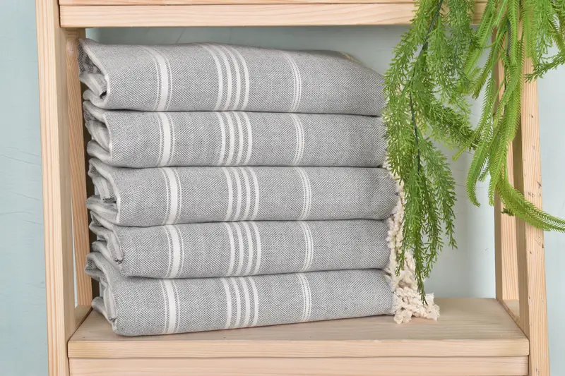 Light Gray Cotton Towel Striped Bath Towel, Organic Cotton, 40x71 Inches