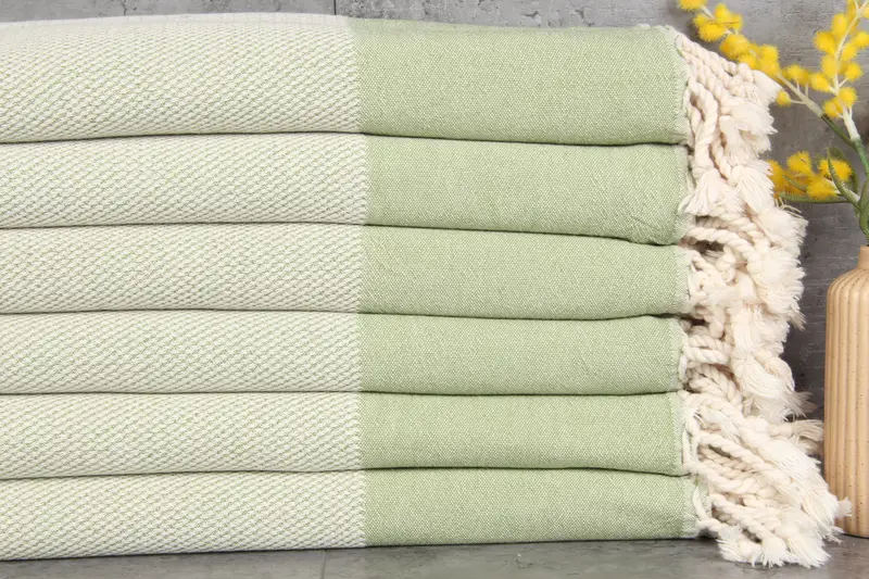 Turkish Bath Towel Khaki Green Geometric, Organic Cotton, 36x71 Inches