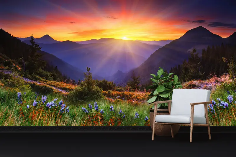 Papel pintado impreso con vistas a la montaña y al amanecer: la elegancia de la naturaleza