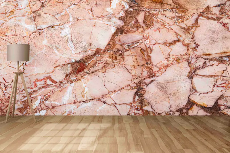 Zarif Pembe ve Altın Mermer Çağdaş Baskılı Duvar Kağıdı