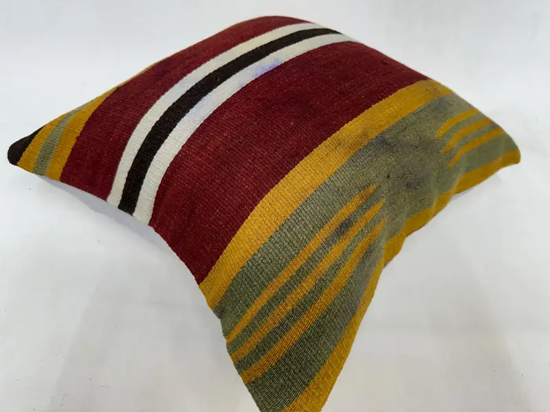 Handmade Kilim Cushion, Kilim Pillow, Turkish Pillow, Turkish Rugs Pillow Case, Turkish Corner Cushion, 20x20 Red Pillow, Pillow Case - 6