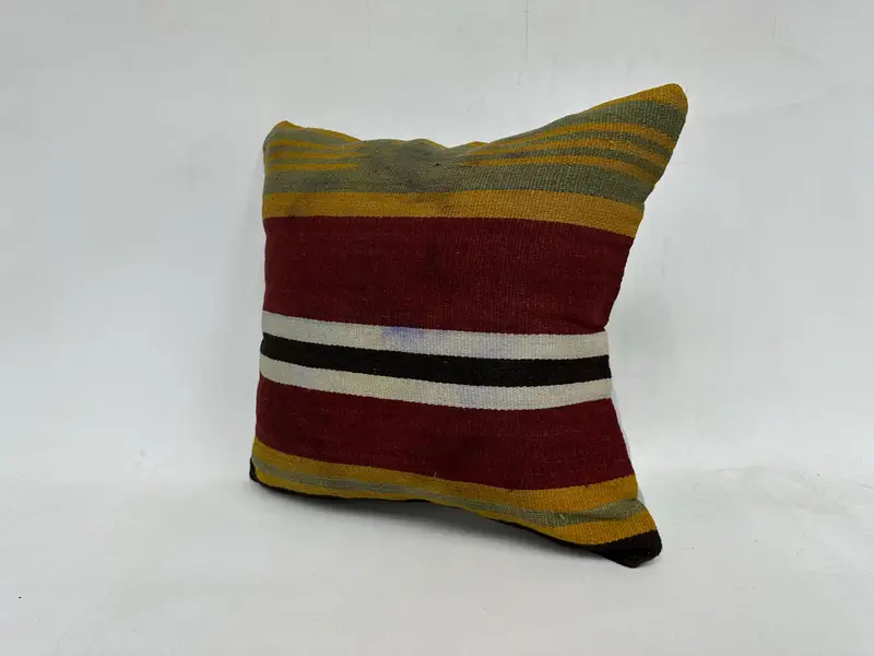 Handmade Kilim Cushion, Kilim Pillow, Turkish Pillow, Turkish Rugs Pillow Case, Turkish Corner Cushion, 20x20 Red Pillow, Pillow Case - 4