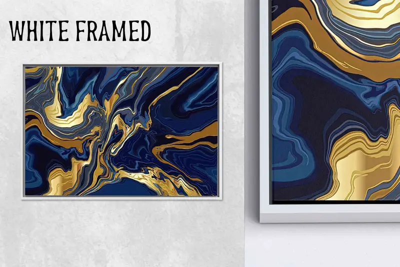 モダンなマーブル ネイビー ブルー キラキラ ゴールド キャンバス プリント