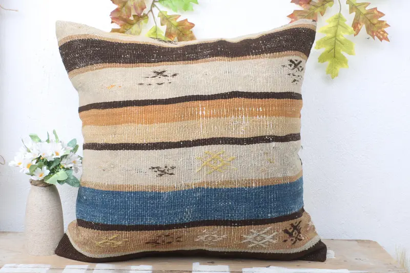 Square Throw Pillow, Pillow Cover, Kilim Pillow, Boho Pillow Sham Cover, 20x20 Blue Cushion, Vintage Kilim Pillow Cushion Cover, Pillow for Sofa - 2