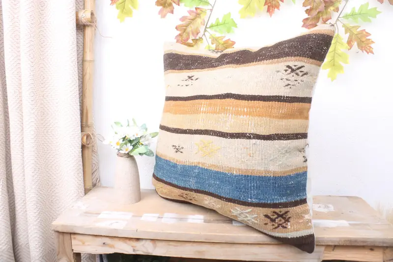 Square Throw Pillow, Pillow Cover, Kilim Pillow, Boho Pillow Sham Cover, 20x20 Blue Cushion, Vintage Kilim Pillow Cushion Cover, Pillow for Sofa - 4