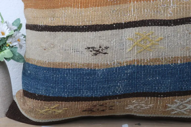 Square Throw Pillow, Pillow Cover, Kilim Pillow, Boho Pillow Sham Cover, 20x20 Blue Cushion, Vintage Kilim Pillow Cushion Cover, Pillow for Sofa - 3