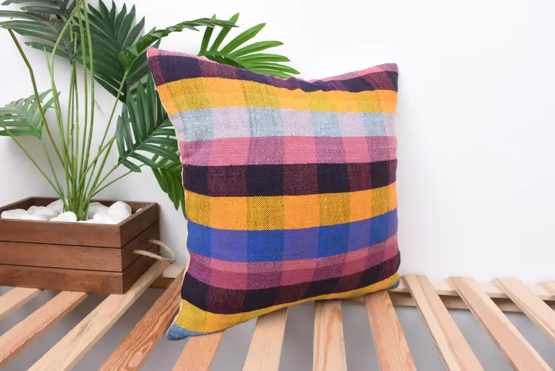 Vintage Kilim Throw Pillow, Vintage Pillow, Cushion Cover, 18x18 Pink Cushion Case, Pillow for Couch, Vintage Pillow Case - 4