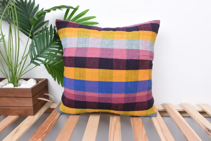 Vintage Kilim Throw Pillow, Vintage Pillow, Cushion Cover, 18x18 Pink Cushion Case, Pillow for Couch, Vintage Pillow Case - 1