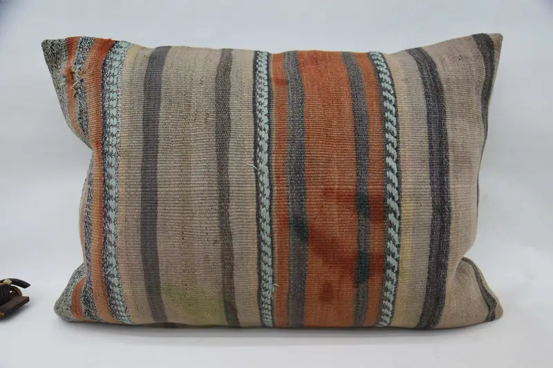 Vintage Antique 20x28 inch Cushion Case, Holiday Decor Striped Dorm Room LuxuryOrange Pillow Case - 1