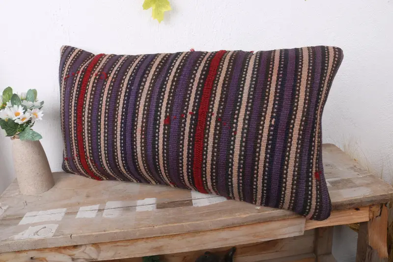 Pillow Sham, Boho Pillow, Kilim Cushion Sham, 12x24 Blue Pillow Case, Indoor Cushion Cover, Colorful Pillow Sham, Ottoman Cushion, Vintage Pillow - 4
