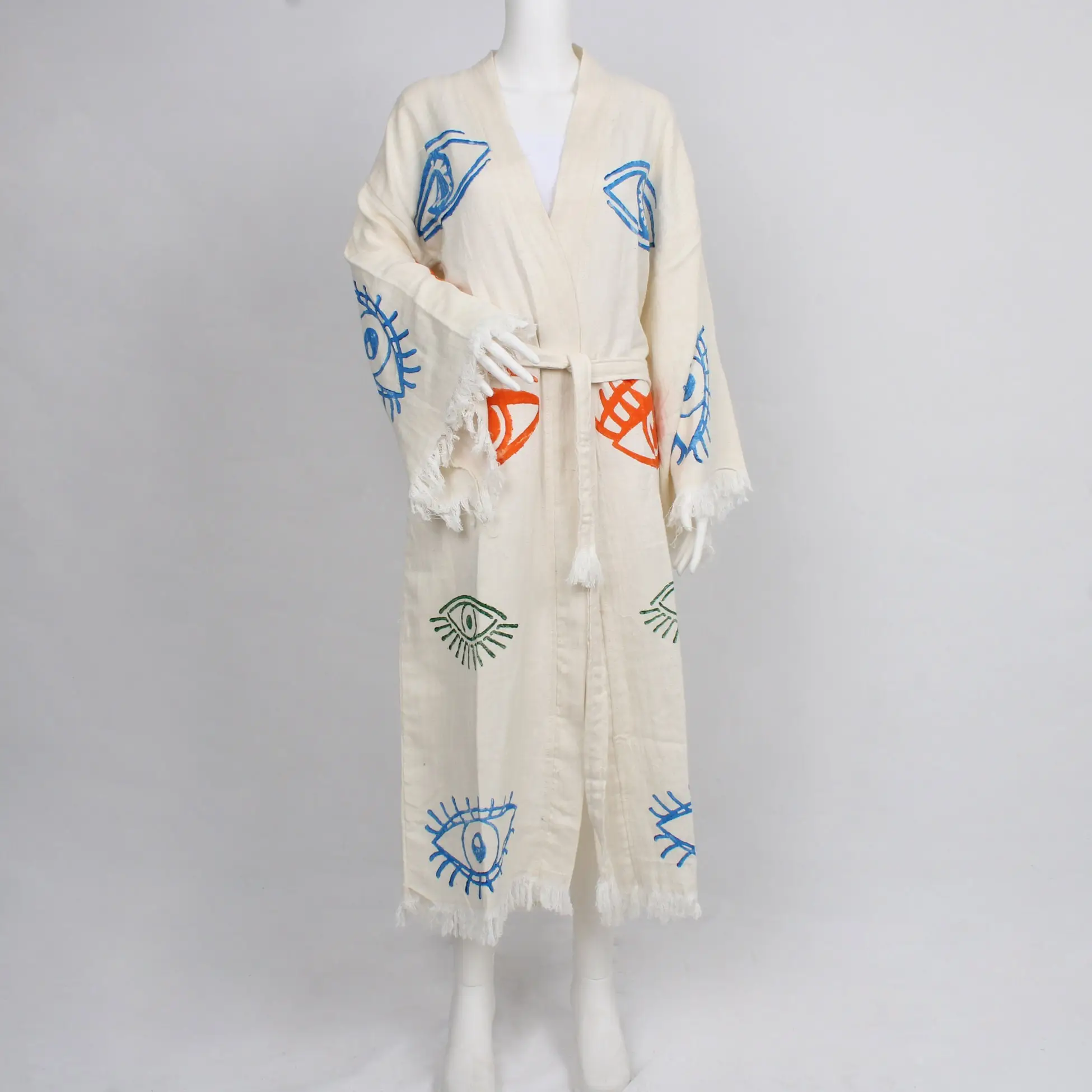 Personalized Kimono Robe, Beige, Muslin, Gothic Style, Medium/Large - 1
