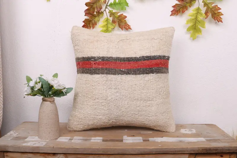 Living Room Throw Pillow, Handmade Kilim Cushion, Pillow for Couch, 16x16 White Pillow, Pillow for Sofa, Pillow Cover, Outdoor Cushion - 1