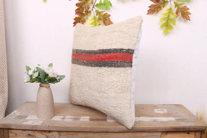 Living Room Throw Pillow, Handmade Kilim Cushion, Pillow for Couch, 16x16 White Pillow, Pillow for Sofa, Pillow Cover, Outdoor Cushion - 4