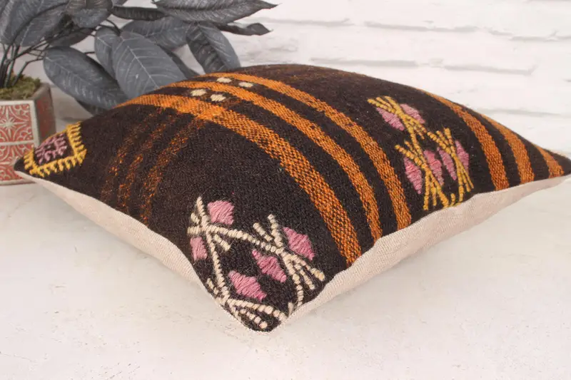 Bequemes Wurfkissen, 16x16 Braunes Kissengehäuse, Kilim -Kissen, Innenarchitekt -Kissen, türkisches Kilim -Kissen, Kissenabdeckung, Wandteppichkissenschein - 6