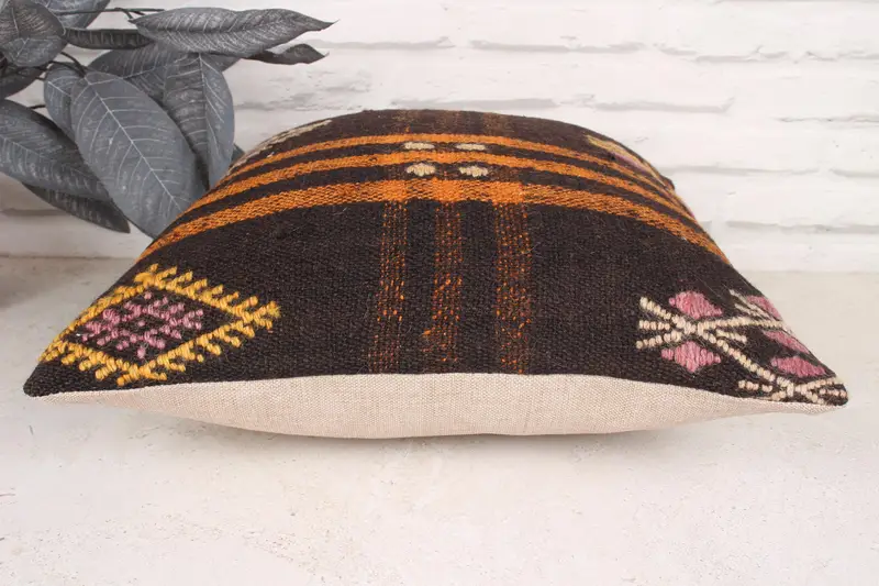 Bequemes Wurfkissen, 16x16 Braunes Kissengehäuse, Kilim -Kissen, Innenarchitekt -Kissen, türkisches Kilim -Kissen, Kissenabdeckung, Wandteppichkissenschein - 5