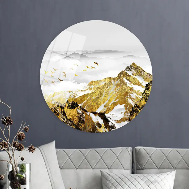 Modern Scandinavian Mountain Canvas: Abstract Gold Art Print