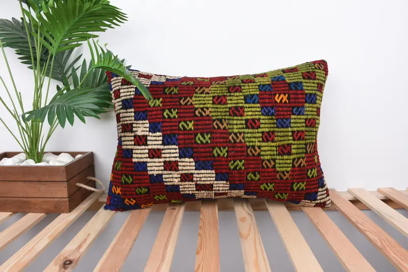 Gift Pillow, 16x24 Green Pillow, Cushion, Vintage Kilim Throw Pillow, Vintage Pillow, Crochet Pattern Pillow Case, Outdoor Patio Cushion - 1