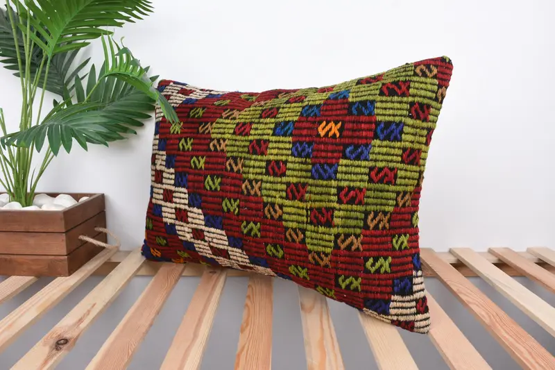 Gift Pillow, 16x24 Green Pillow, Cushion, Vintage Kilim Throw Pillow, Vintage Pillow, Crochet Pattern Pillow Case, Outdoor Patio Cushion - 5