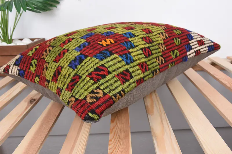 Gift Pillow, 16x24 Green Pillow, Cushion, Vintage Kilim Throw Pillow, Vintage Pillow, Crochet Pattern Pillow Case, Outdoor Patio Cushion - 6