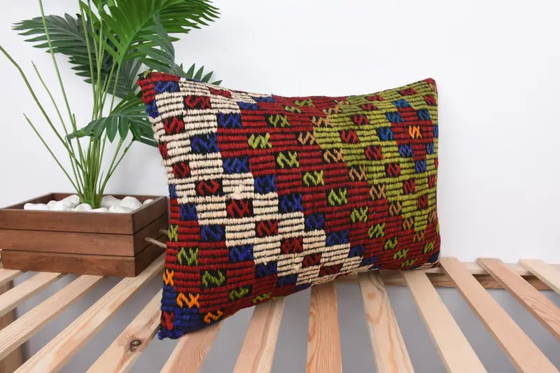 Gift Pillow, 16x24 Green Pillow, Cushion, Vintage Kilim Throw Pillow, Vintage Pillow, Crochet Pattern Pillow Case, Outdoor Patio Cushion - 4