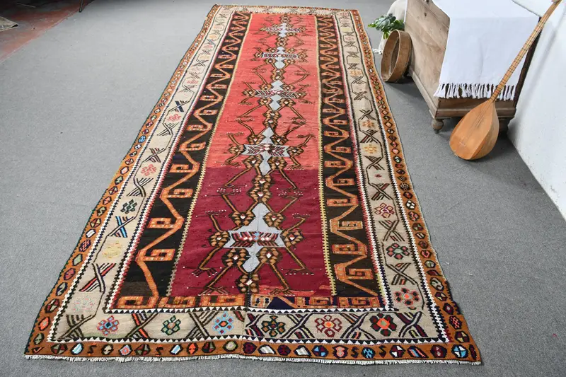 エレガントなレッドの抽象的なラグ、5.4x14.6フィートのシックな装飾