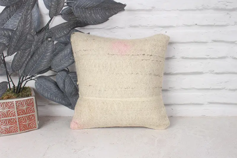 12x12 Beige Pillow, Pillow Case, Ethnical Kilim Rug Pillow, Couch Pillow, Kilim Cushion Sham, Armchair Pillow, Home Decor Pillow - 1