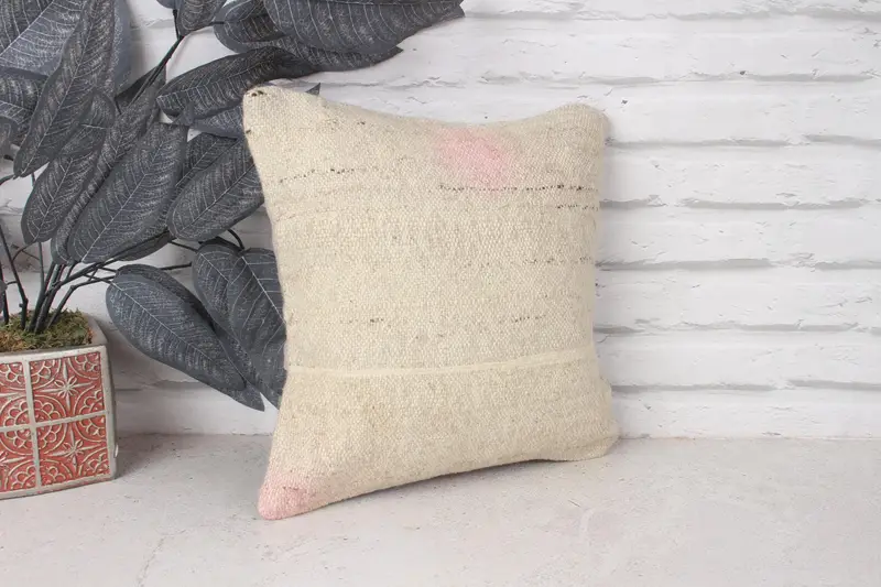 12x12 Beige Pillow, Pillow Case, Ethnical Kilim Rug Pillow, Couch Pillow, Kilim Cushion Sham, Armchair Pillow, Home Decor Pillow - 3