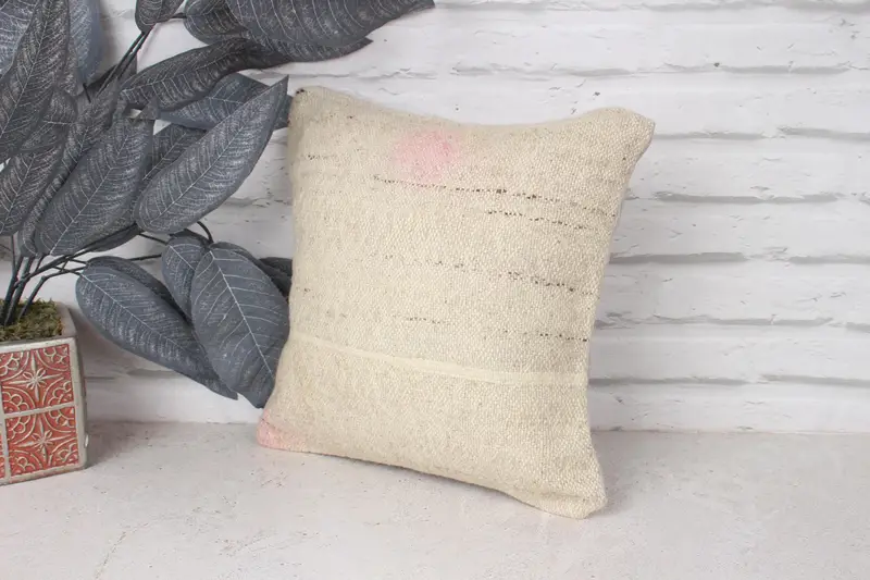 12x12 Beige Pillow, Pillow Case, Ethnical Kilim Rug Pillow, Couch Pillow, Kilim Cushion Sham, Armchair Pillow, Home Decor Pillow - 4
