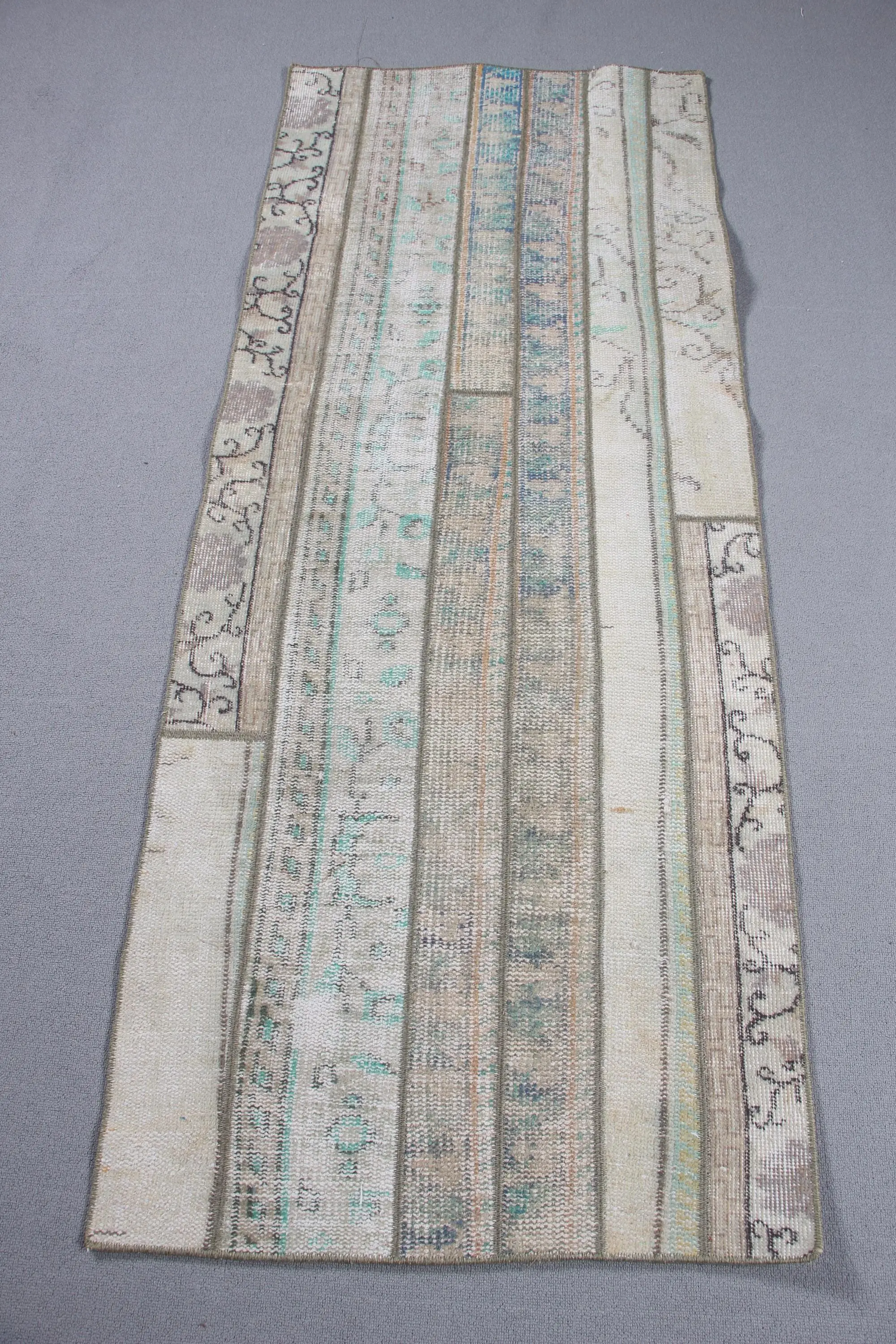 Vintage 2.5x6.1 ft Halı, Accent Türk Halısı, Beyaz Mavi Soyut Halı - 1
