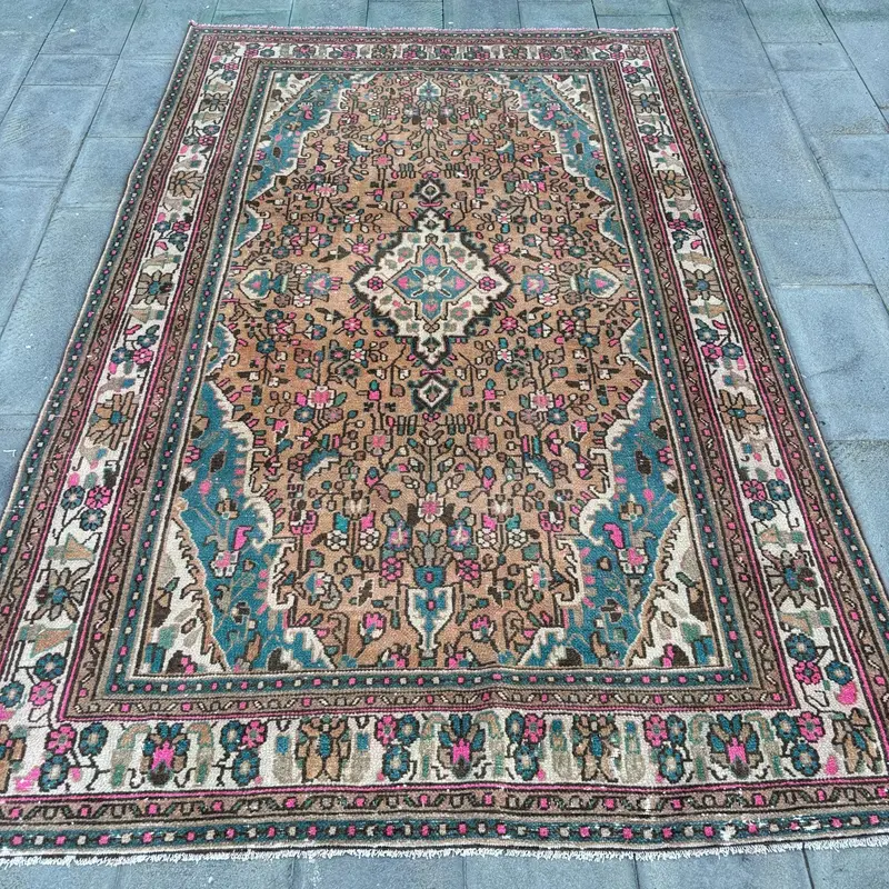 Vibrant Orange & Pink Rug, 6.5x9.7 ft Ikat Pattern