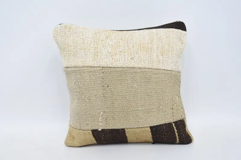 Throw Gift Pillow Cover, Beige 14x14 inch Wool Euro Sham - 1