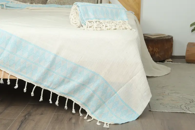 100x88 Linen Kilim Design Towel, Woven Blanket, Turkish Bedcover, Decorative Blanket, Tablecloth, Gift For Best Friend, Turkish Throw Blanket - 7