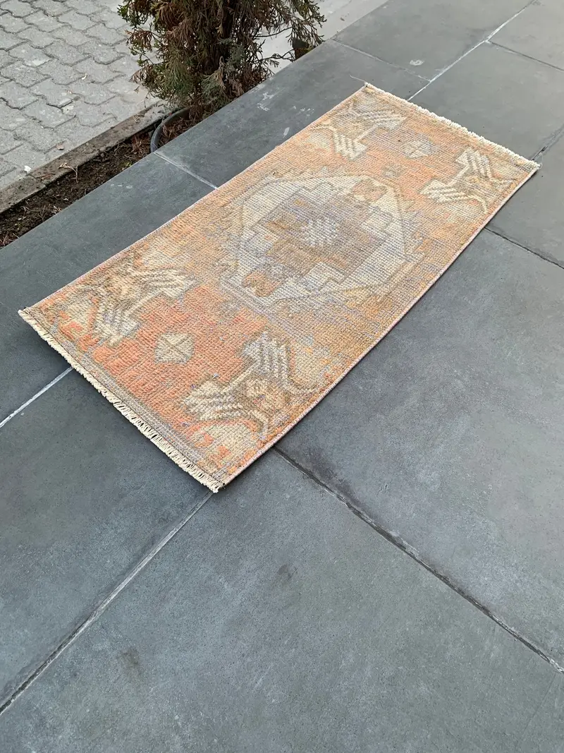 Orange & Beige Rug, 1.5x3.1 ft Floral & Geometric
